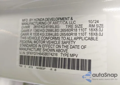 2025 Honda Pilot Trailsport from USA, damaged, VIN 5FNYG1H64SB074216